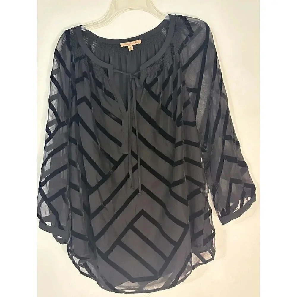 Gibson LaTimer blk striped lightweight 3/4 sleeve blouse sz large